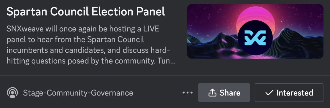 ELECTION PANEL IN 4 HOURS!! Join the governance stage at 9pm UTC to hear from this epoch's Spartan Council candidates 👇 RSVP: discord.gg/CeYtbwCH?event…