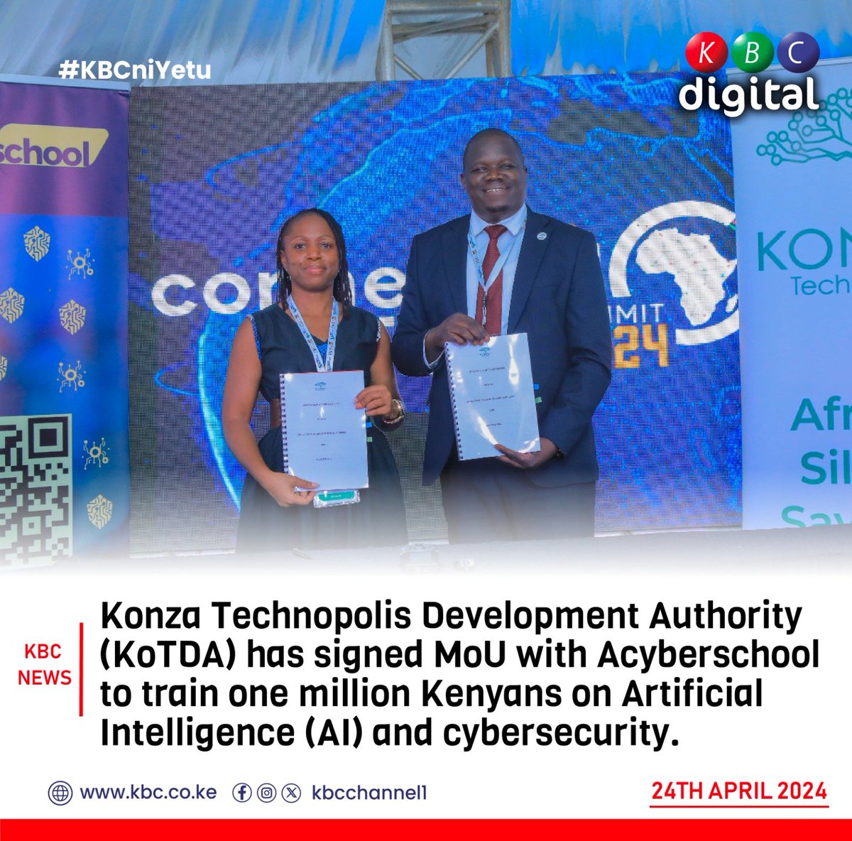 Exciting news as Konza Technopolis Development Authority (@KonzaTech) partners with Acyberschool to empower one million Kenyans with cutting-edge skills in Artificial Intelligence (AI) and cybersecurity through a groundbreaking MoU.