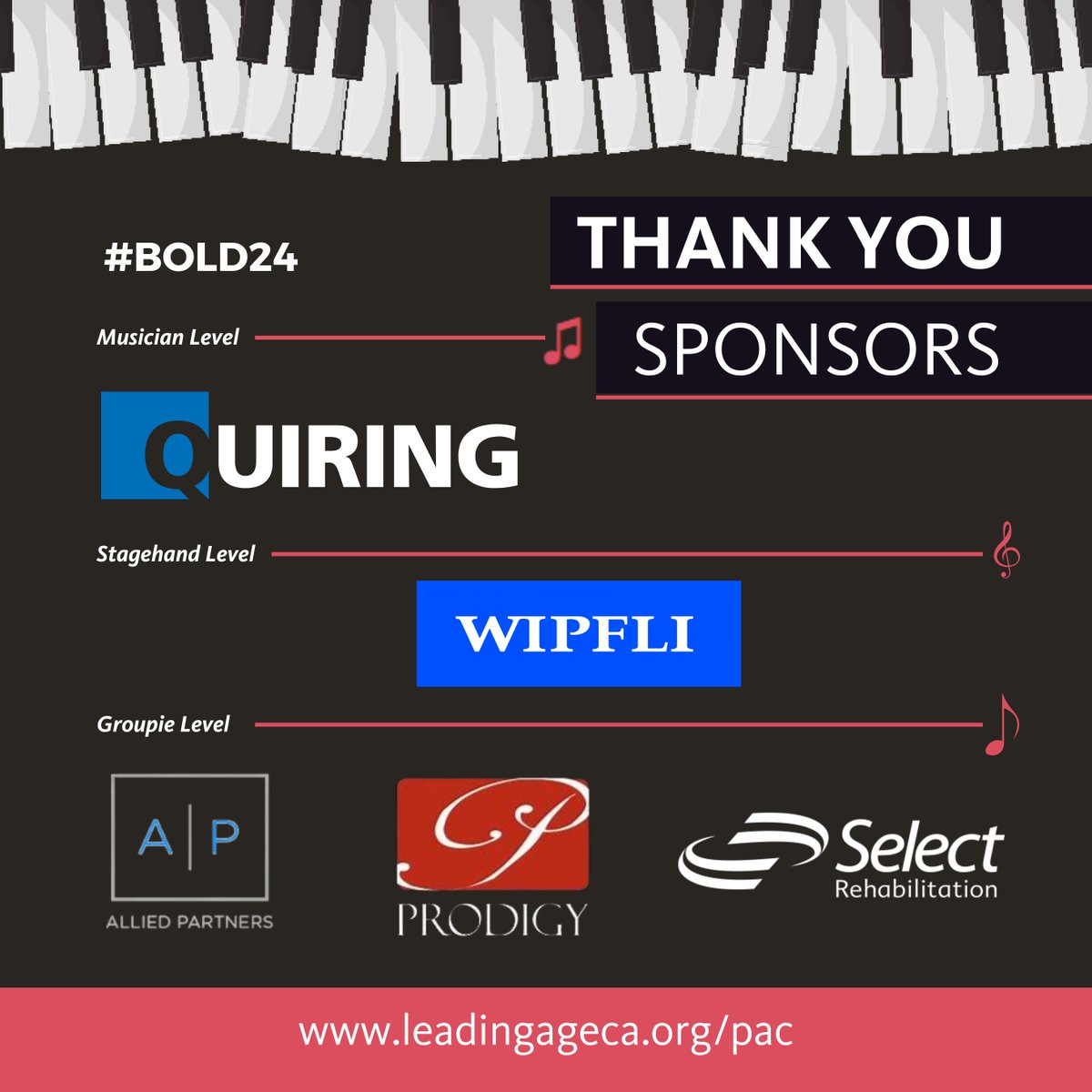 You're invited!! 💌 

Join @leadingageca on Monday, May 13, 2024, from 8:30 PM to 10:30 PM for an unforgettable night at our #DuelingPianos & Dessert PAC Fundraiser! #BOLD24🎹

➡️ Register now! leadinageca.org/bold

#PACfundraiser #LeadingAgeCA #LeadingAgeCA24  #Sponsors