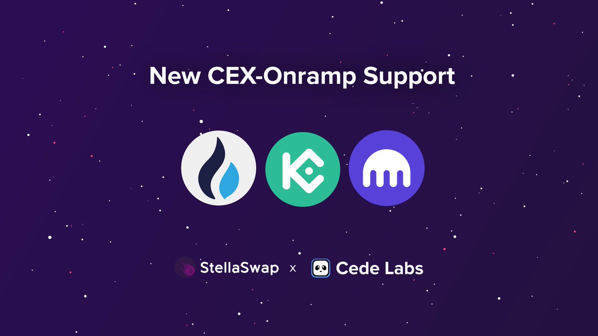 🌪️ New CEX Support: GLMR Transfers from Kraken, Kucoin & Huobi is LIVE! 🚀

app.stellaswap.com/bridge/cex-onr…

Barely 5 days after launching our CEX-DEX onramp by @cedelabs, we've opened up CEX support for another 3 major CEXs 🔥

And win $1,500 simply by transferring $DOT / $GLMR form…