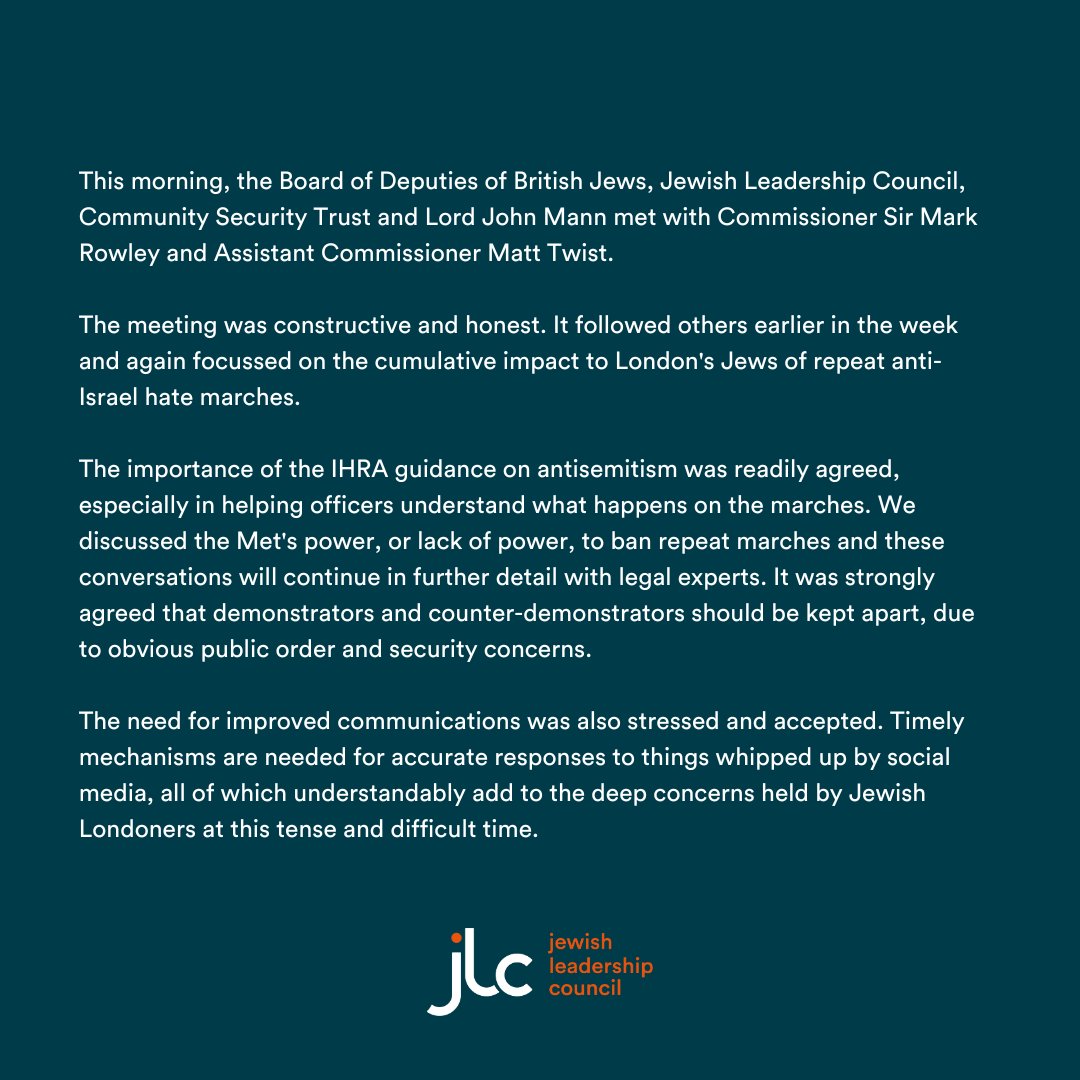JLC statement following the Jewish community meeting with @metpoliceuk this morning