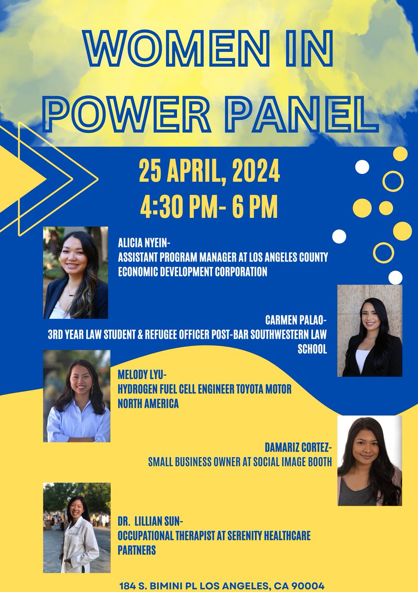 Career Week continues today with our Women in Power panel! Join us today at 4:30pm to hear from five powerful women in careers ranging from healthcare, law, business, and engineering!