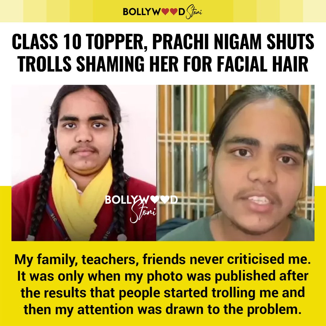 UP Board Class 10 topper with 98.5%, Prachi Nigam shuts trolls shaming her for facial hair

Follow @bollywoodstori 😎
.
.
#bollywoodstori #prachinigam #upboard #upboardresult #trolling #bollywoodgossip #bollywoodnews #facialhair #bollywoodtrolls  #friendship #bollywoodmasala