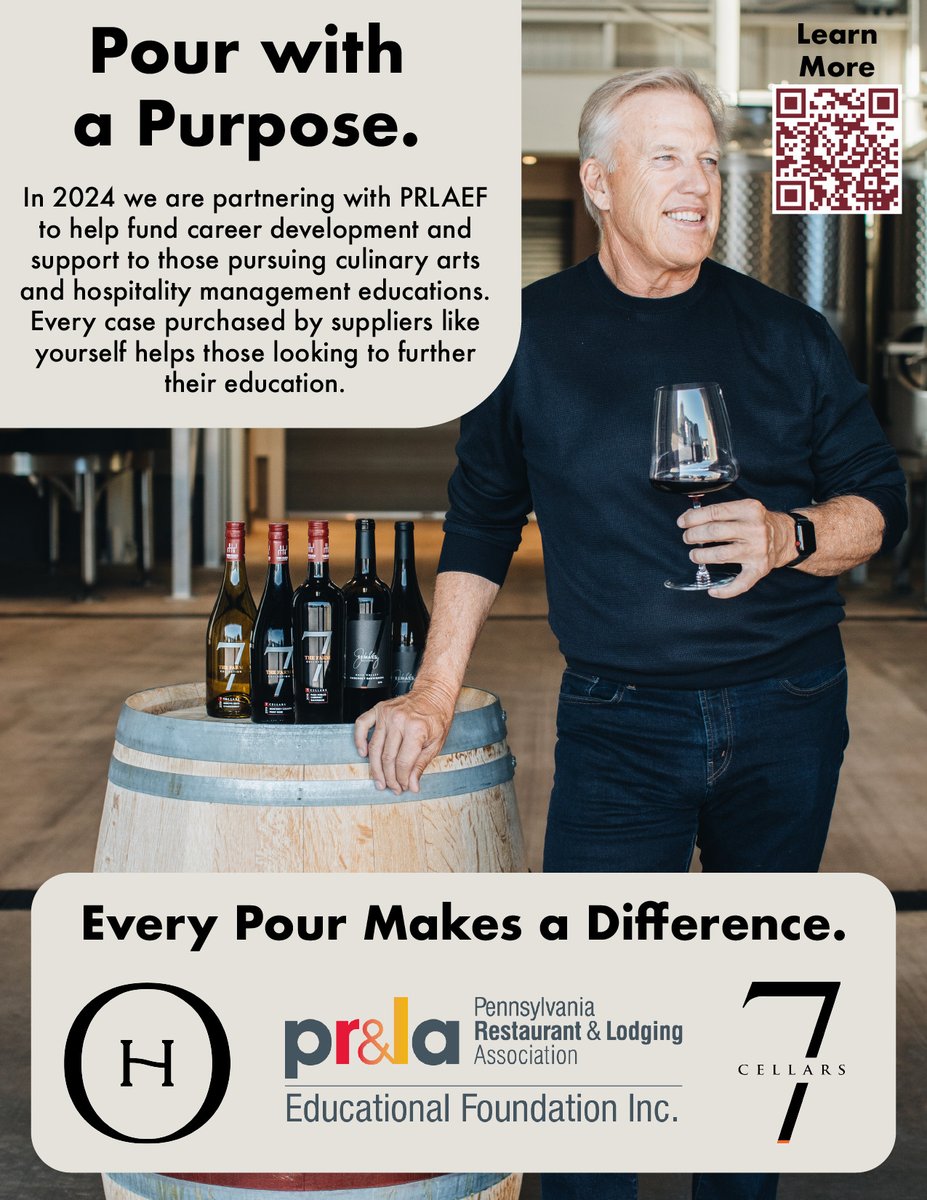 Pour with Purpose. 🍷In collaboration with @ONEHOPEWINE and 7Cellars by John Elway: Every case of wine purchased by licensees supports the @prlaorg Educational Foundation's mission to empower and advance PA's hospitality workforce. Learn more: 7cellars.com/pages/pour-wit…