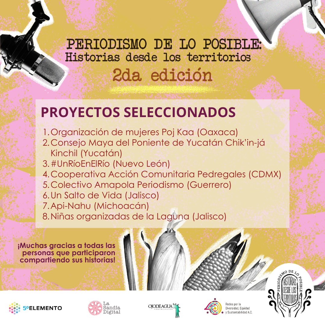 pdeloposible's tweet photo. 📢🔥 Con gran entusiasmo les compartimos los 8 proyectos seleccionados que formarán parte de la 2da edición de Periodismo de lo Posible.

Agradecemos a todas las personas, colectivos y radios que participaron de la convocatoria 2024 compartiendo sus potentes historias 🙏🌈 https://t.co/VA9qwo13eY