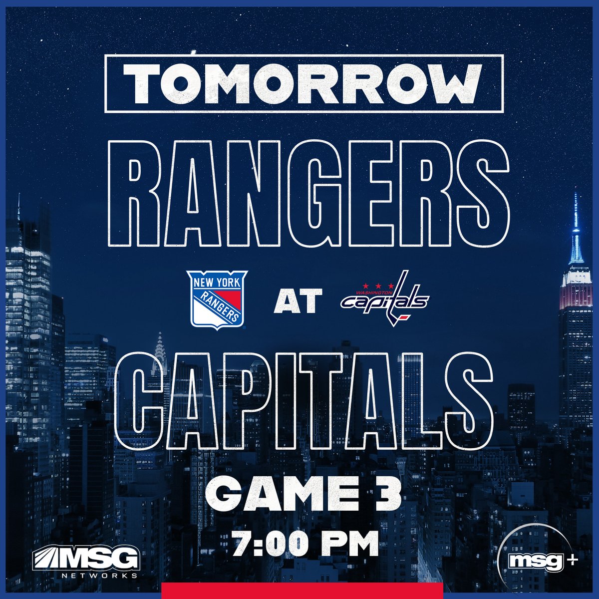 Rangers going to the Capital for Game 3. Will they make it 3-0??