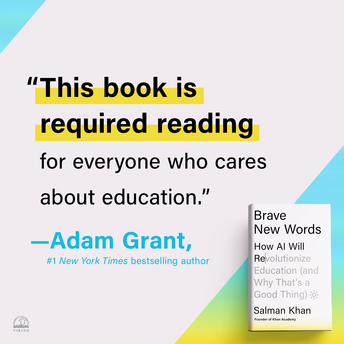 'This book is required reading for everyone who cares about education.' —@AdamMGrant on BRAVE NEW WORDS by @salkhanacademy On sale May 14, learn more about how the AI revolution impacts education, parenting, and how we can harness its power for good 👉 bit.ly/3xMEtV0