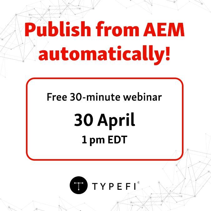 typefi's tweet photo. Join us on 30 April at 1 pm EDT for a 30-minute webinar to see how Typefi works. Our team will show you how Typefi can combine content fragments from #AEM and compose a lengthy #insurance policy document in just minutes!

Register now: https://t.co/bBI9g85fjr

#publishing https://t.co/YbdSkgtERj