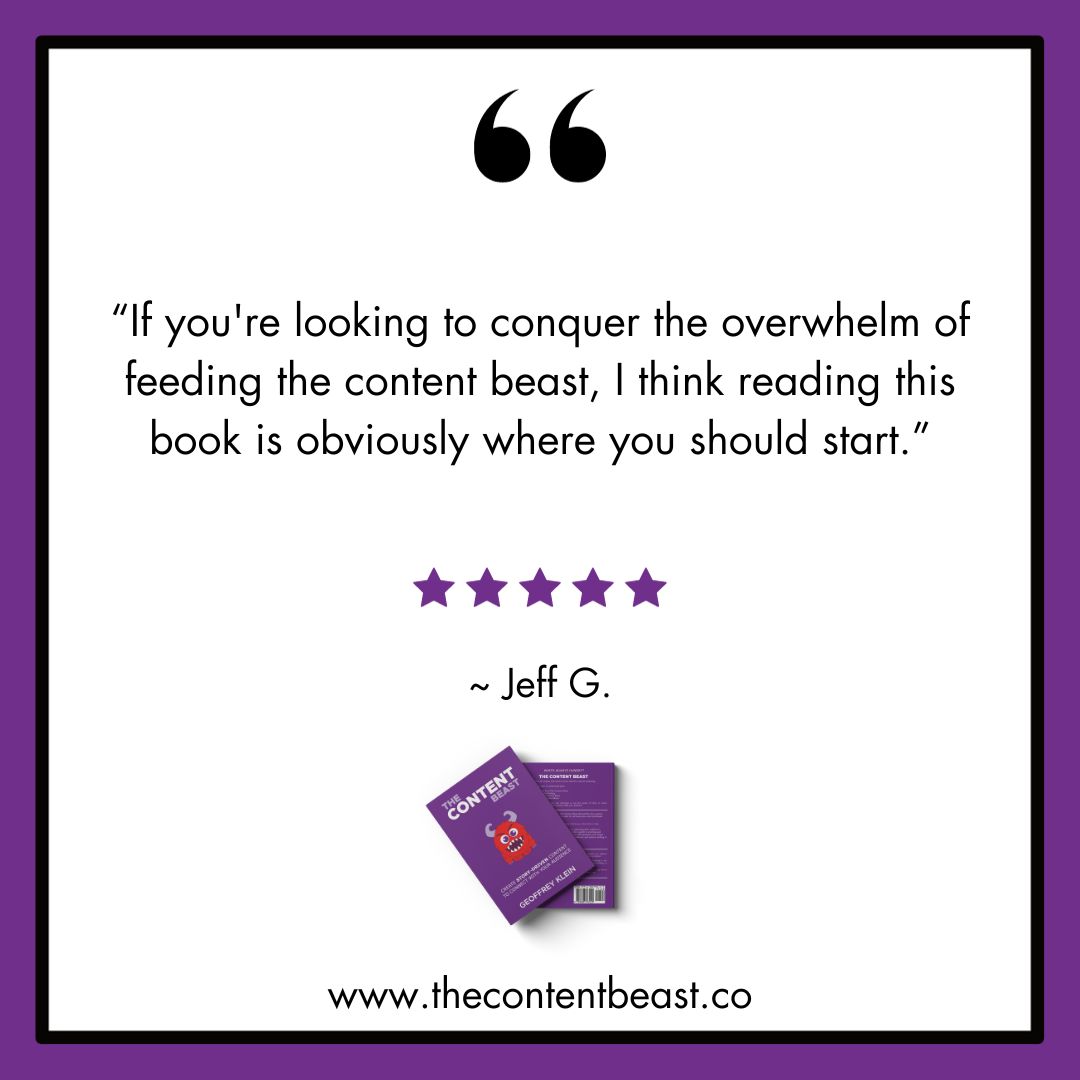 Another 5-star accolade for 'THE CONTENT BEAST'! Geoffrey Klein truly knows how to navigate the content jungle.

 #TheContentBeast #StoryMatters #FiveStarReview