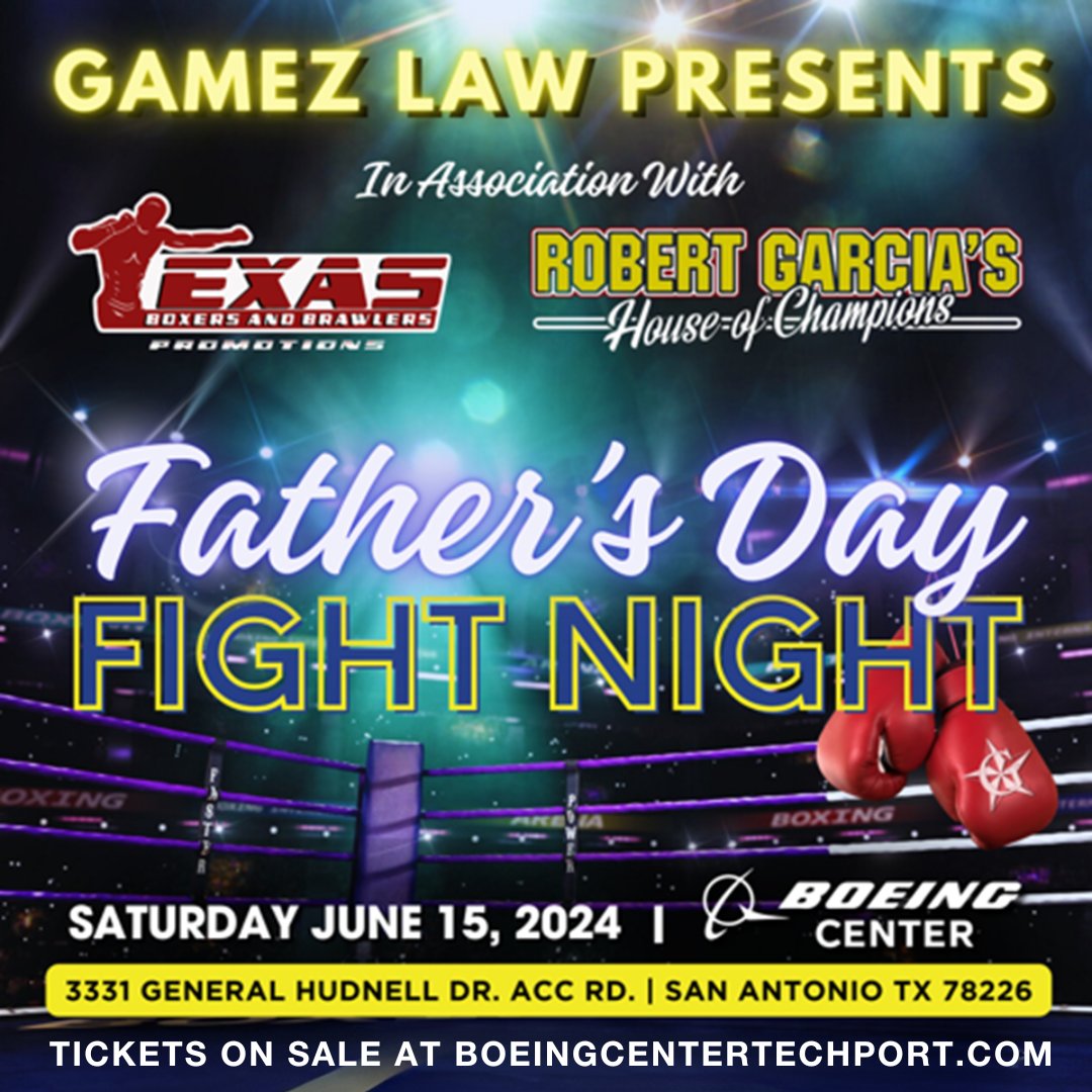 🥊🌟 Get Ready to Witness the Ultimate Showdown! 🌟🥊 Join us for an electrifying evening of adrenaline-pumping action at Father's Day Fight Night presented by Texas Boxers and Brawlers Promotions 👊🏼💥 📅 Sat, June 15 ⏰ Doors @ 5pm 🎫 Tix on-sale now @ bit.ly/4b64YTG