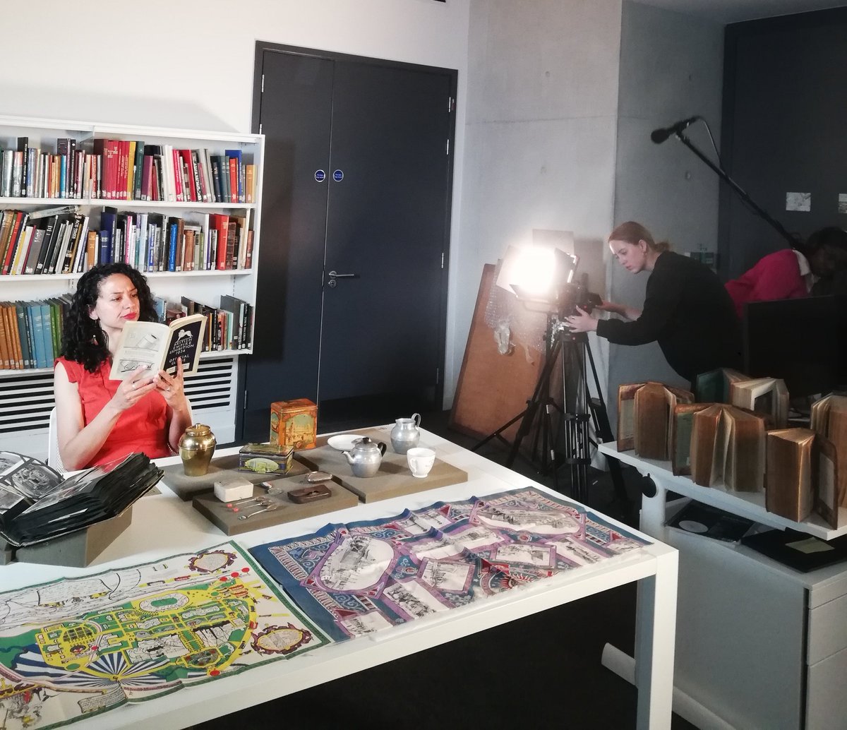 PoetryVsC's tweet photo. #poetry film shoot today of 'Souvenir' by @carinyasharples inspired by archive materials @BrentMusArch of the 1924 British Empire Exhibition. Mini crew of @mdxworks students Milena &amp; Malinda from @MiddlesexUni #film school. Part of our @BeingHumanFest '23 work w @newaudiencesold https://t.co/Dnb4iTTB36