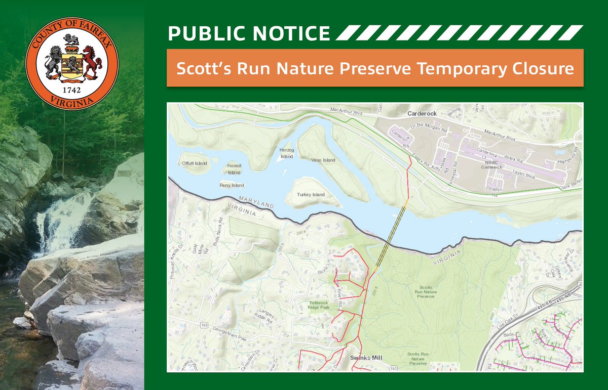 ffxpublicworks's tweet photo. 🚧 Scott’s Run Nature Preserve in McLean will temporarily close from Mar 28 for ~6 weeks.
Emergency repairs on wastewater pipes are needed for your safety.
Alternative parks? Use Park Amenity Locator & Trail Buddy!
👉More info: https://t.co/kP8fOzkRAt
#ScottsRun #ParkClosure https://t.co/xFYfmOaiXU