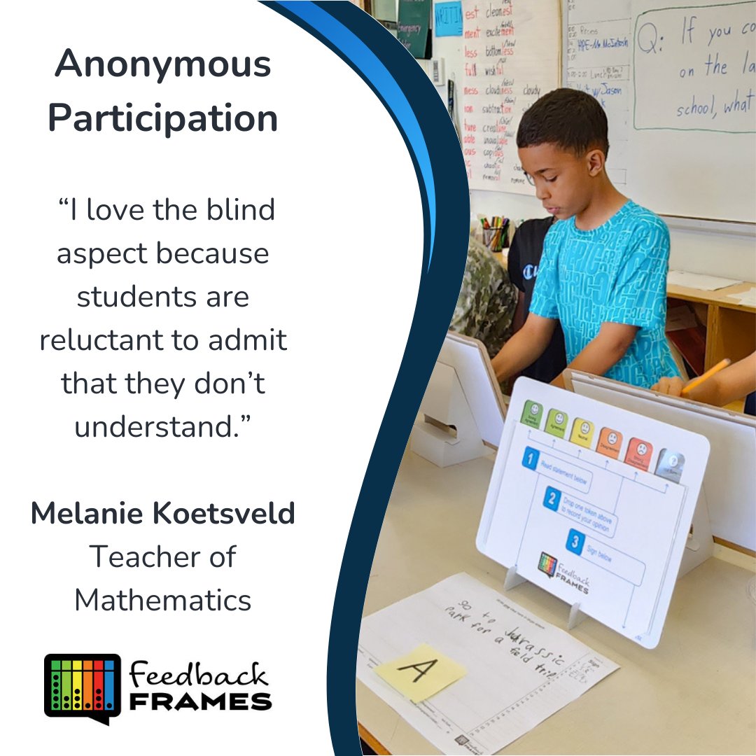 Discover the power of anonymity! Check out this testimonial and witness how our Feedback Frames ensure confidentiality in sharing opinions. Find out more at feedbackframes.com/solutions/clas… #FeedbackFrames #Teachers #Opinions #LearningIdeas #AnonymousVoting