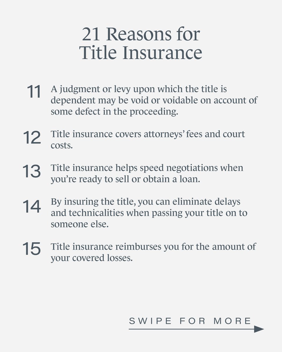 Here are 21 reasons for title insurance‼️

Work with Travis, and let us close your next transaction!
📲 614.641.6032
📧 Travis.Parks@AmeriTitle.net

#realtor #realestate #titleinsurance