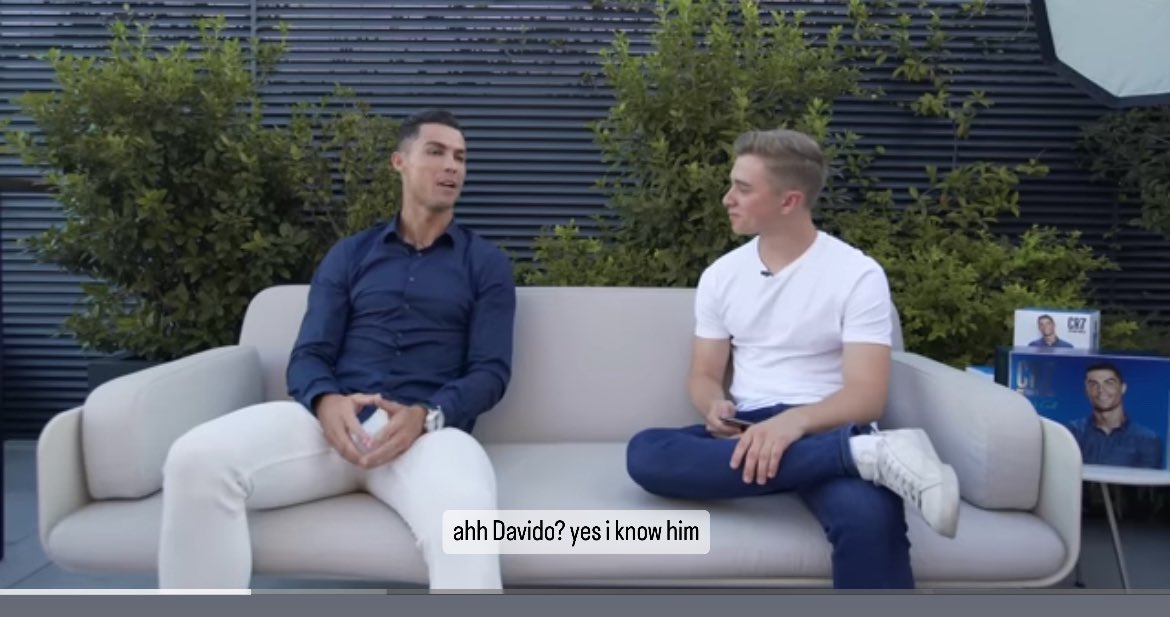 CRISTIANO RONALDO on an interview today: Ahh Davido? Yes i know him,he’s a fantastic musician,definitely Africa’s best artiste I’ve seen,he made a song about me “ Mr Ronaldo” hahaha so yeah i followed him on instagram,he’s hardworking and i like him for that. My Goats🐐🐐🔥