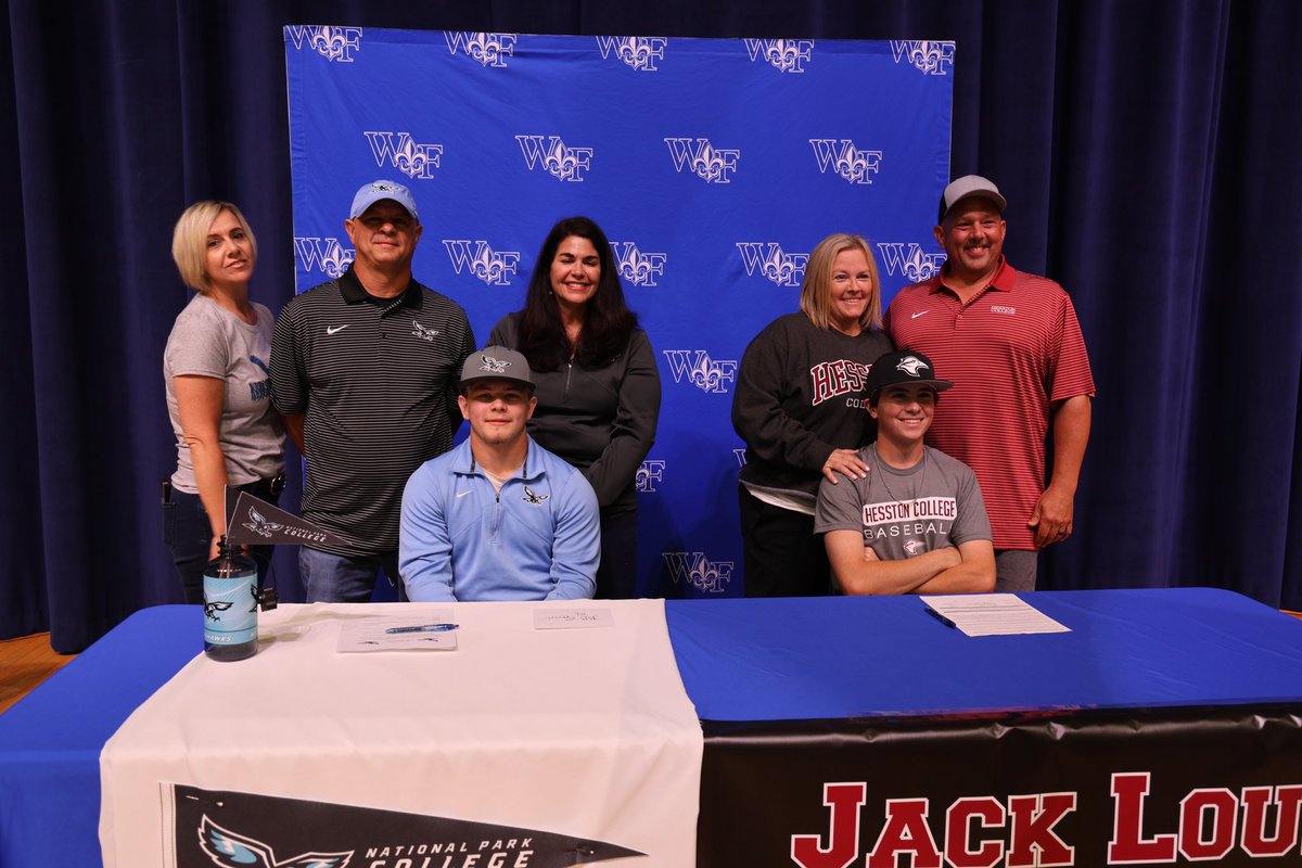 WFHS__Baseball's tweet photo. Jack Louis and BB Green are officially signed to further their baseball careers! Hesston and National Park Colleges are getting two great young men! #PutTheTeamFirst https://t.co/gEXdvjACDv
