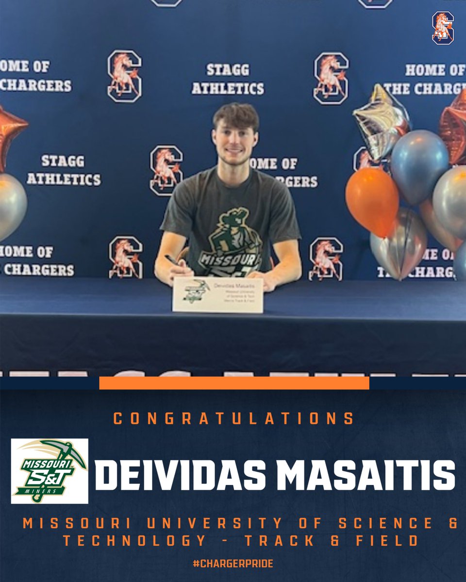 Congrats Deividas Masaitis on signing with Missouri University of Science &amp; Tech for Track &amp; Field! #chargerpride <a href="/StaggBoysTF/">Stagg Boys Track</a> <a href="/StaggGirlsTF/">Stagg Girls Track</a> <a href="/StaggHighSchool/">Stagg High School</a>