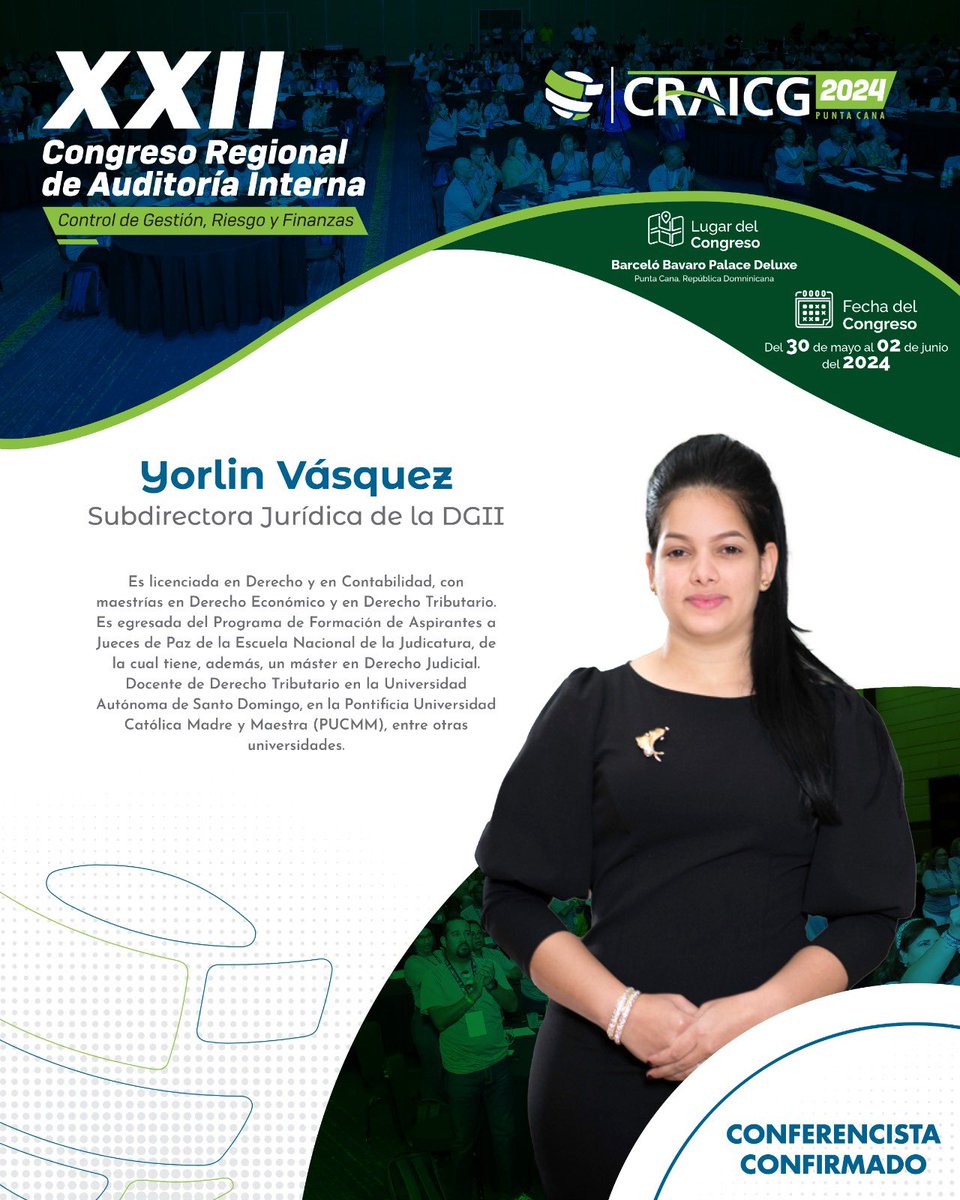 IAIRD01's tweet photo. Conferencista Confirmado! ✅
Yorlin Vásquez @yorlinvasquez 
Subdirectora Jurídica de la DGII @dgii.rd 
Inscribete accediendo a nuestra pagina web https://t.co/5uas8n6Xy9
.
Para más información, favor de comunicarse a
☎️ (809) 541-1661
📨 educacioncontinuada@iaird.org.do https://t.co/yWBQZrnK7X