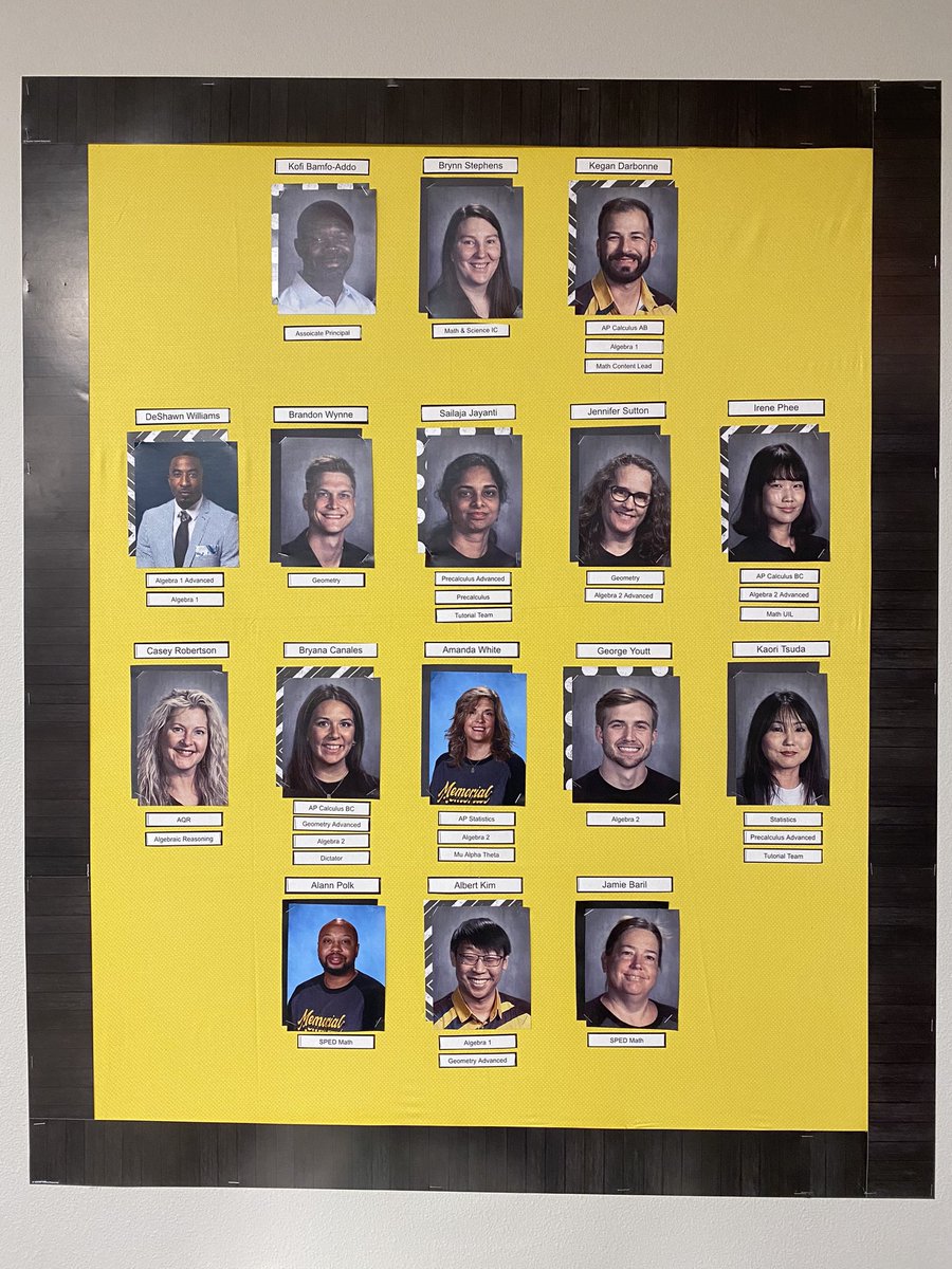 Mr_Darbonne's tweet photo. It’s never too late to meet your @2018Memorial Math Team!
Adding a bit of pizazz to the workroom #MHSMath https://t.co/KiL9lMgzIV