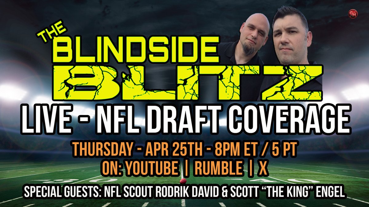 William Del Pilar (@wdelpilar) on Twitter photo NFL FIRST-ROUND DRAFT COVERAGE - THE BLINDSIDE BLITZ: LIVE Thu. 4/25 @ 8 PM ET
Catch NFL gurus Jimmy McFee & Joe DeCapita & guests NFL scout <a href="/RodrikDavid/">Rodrik David</a> & SiriusXM host <a href="/scotteTheKing/">Scott Engel</a>.
X: bit.ly/3JvZiqB
YouTube: bit.ly/3w8yREd
Rumble: bit.ly/44jyRxY NFL FIRST-ROUND DRAFT COVERAGE - THE BLINDSIDE BLITZ: LIVE Thu. 4/25 @ 8 PM ET
Catch NFL gurus Jimmy McFee & Joe DeCapita & guests NFL scout <a href="/RodrikDavid/">Rodrik David</a> & SiriusXM host <a href="/scotteTheKing/">Scott Engel</a>.
X: bit.ly/3JvZiqB
YouTube: bit.ly/3w8yREd
Rumble: bit.ly/44jyRxY