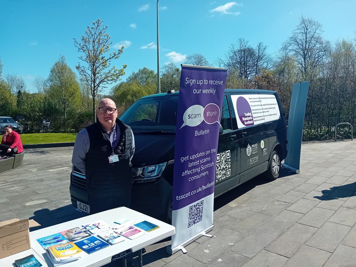 The Council's Trading Standards teamed up with Police Scotland yesterday as the #ScamAware van stopped off in Kirkintilloch - part of the spring #ShutOutScammers campaign. See below for links to online resources - including the latest #ScamShare bulletin from @TSScot