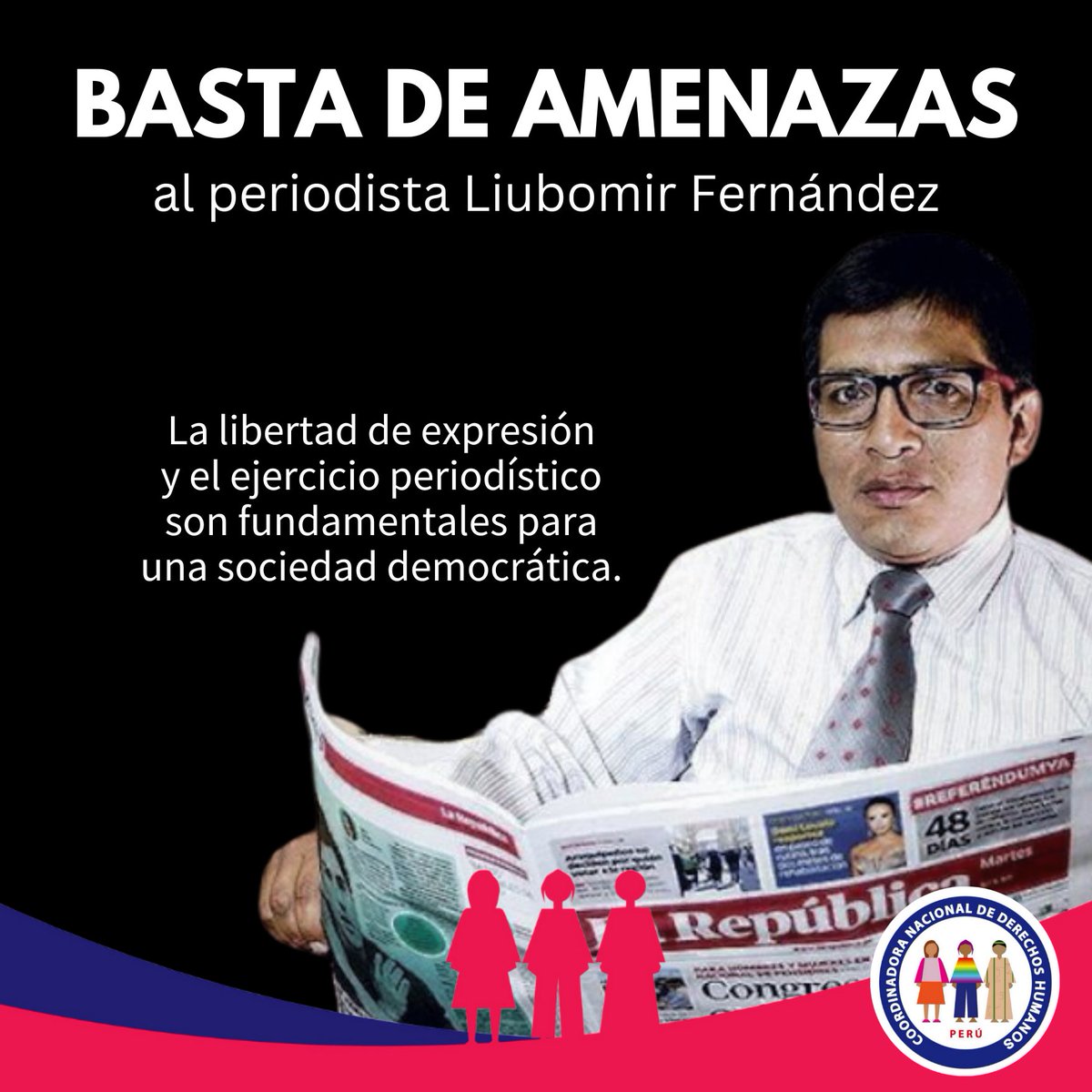 🔴¡Basta de amenazas al periodista Liubomir Fernández! 👉🏾Desde la CNDDHH expresamos nuestro firme rechazo ante las amenazas que está sufriendo el periodista Liubomir Fernández en Puno, por ejercer su labor de prensa. 📣La libertad de expresión y el ejercicio periodístico son…