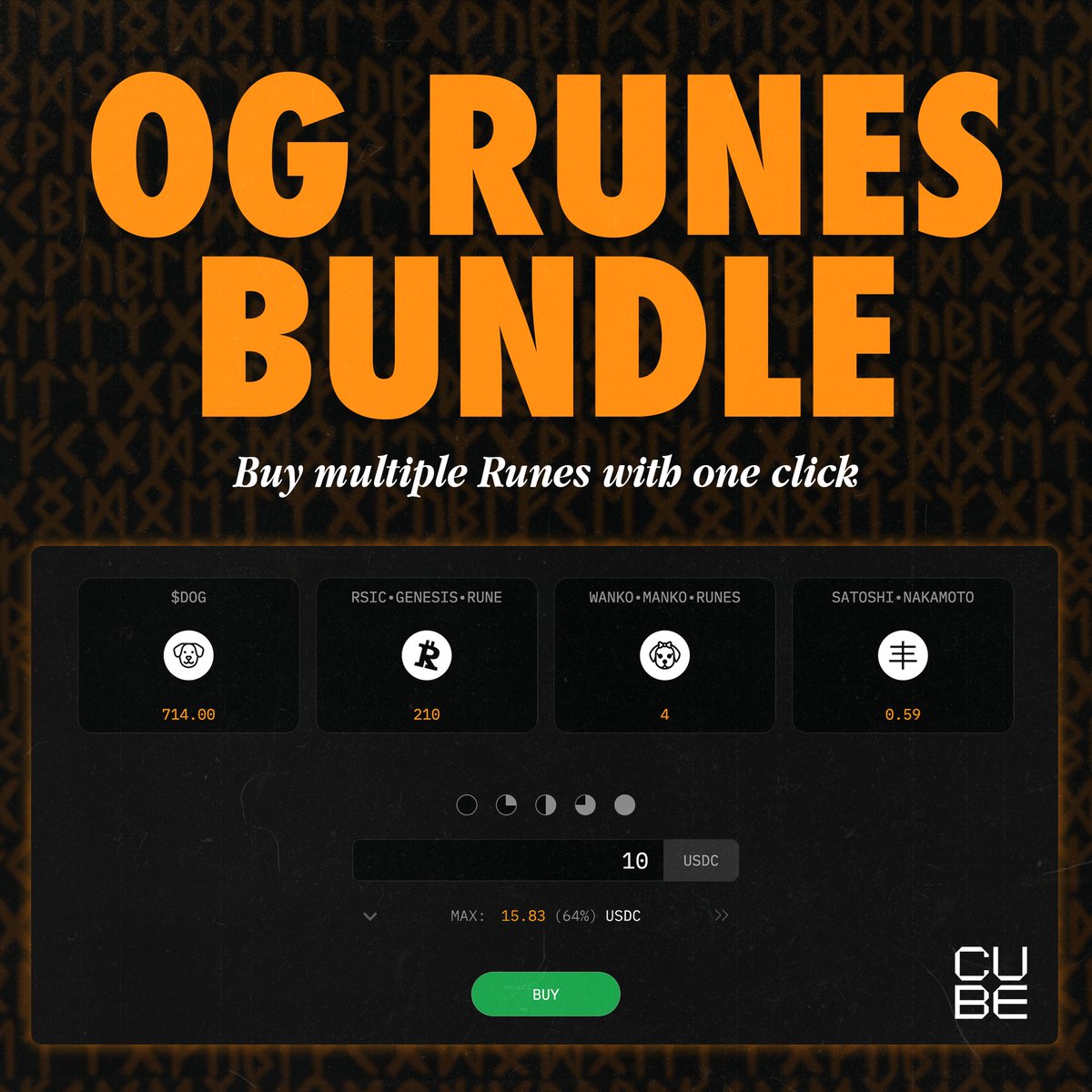 We've expanded the OG Runes Bundle! $DOG RSIC•GENESIS•RUNE WANKO•MANKO•RUNES SATOSHI•NAKAMOTO Buy multiple Runes with one click, exclusively on Cube.🧊