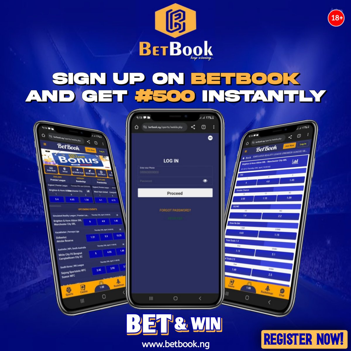 Complete your @BetBook_hq registration without stress, all within a twinkle of an eye!🕺💃 After a successful signup, deposit and instantly claim #500 Click here 👉🏾 shorturl.at/dglx8