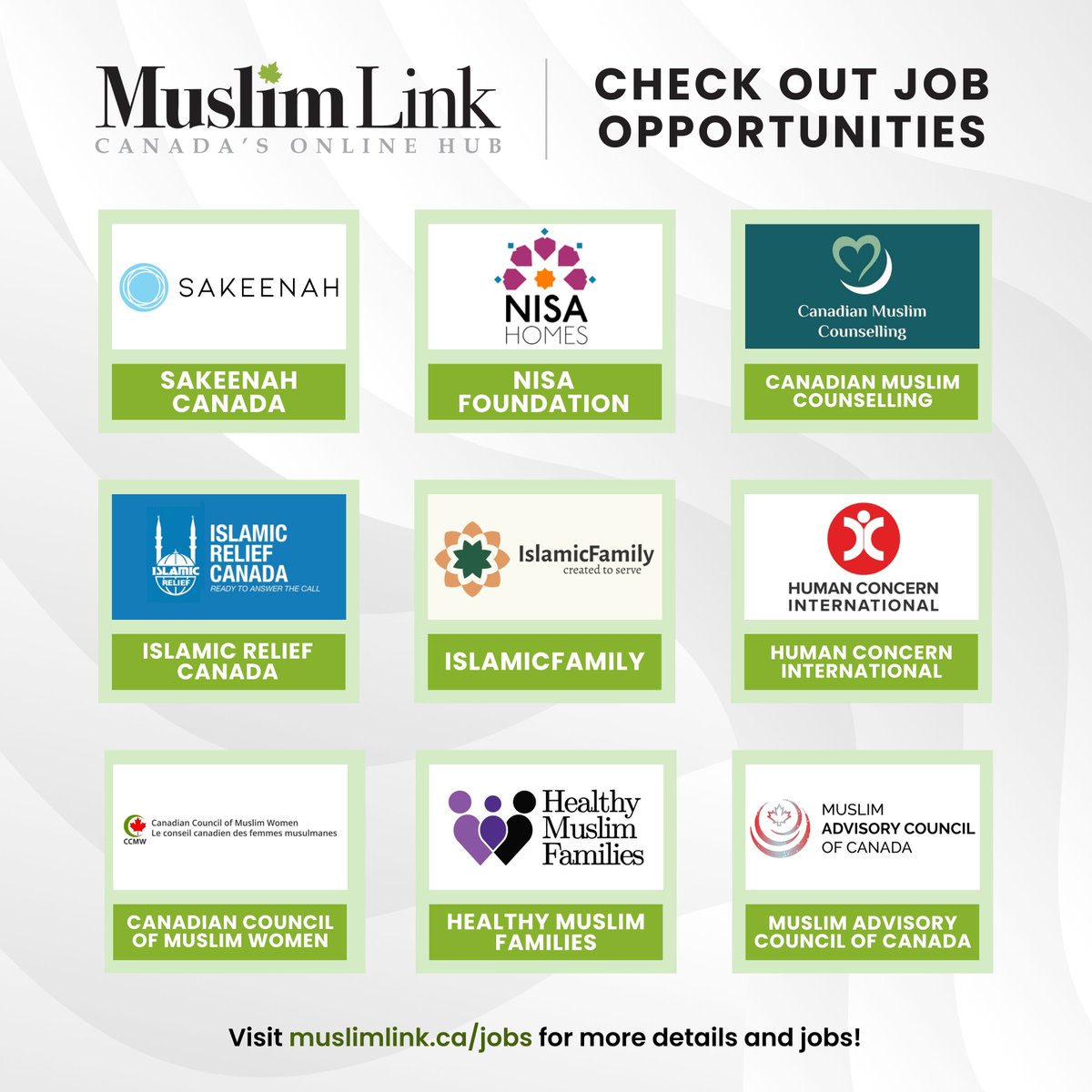 Muslim_Link's tweet photo. Check Out Job Opportunities on Muslim Link!
Visit https://t.co/3IcuLLVVQx for details &amp; more jobs
Includes jobs with @IRCanada @SakeenahCanada @nisa_foundation @IslamicFamilyCA @CCMWCanada 
#jobs #canadianjobs #torontojobs #muslimjobs https://t.co/j4Cei7Jip6