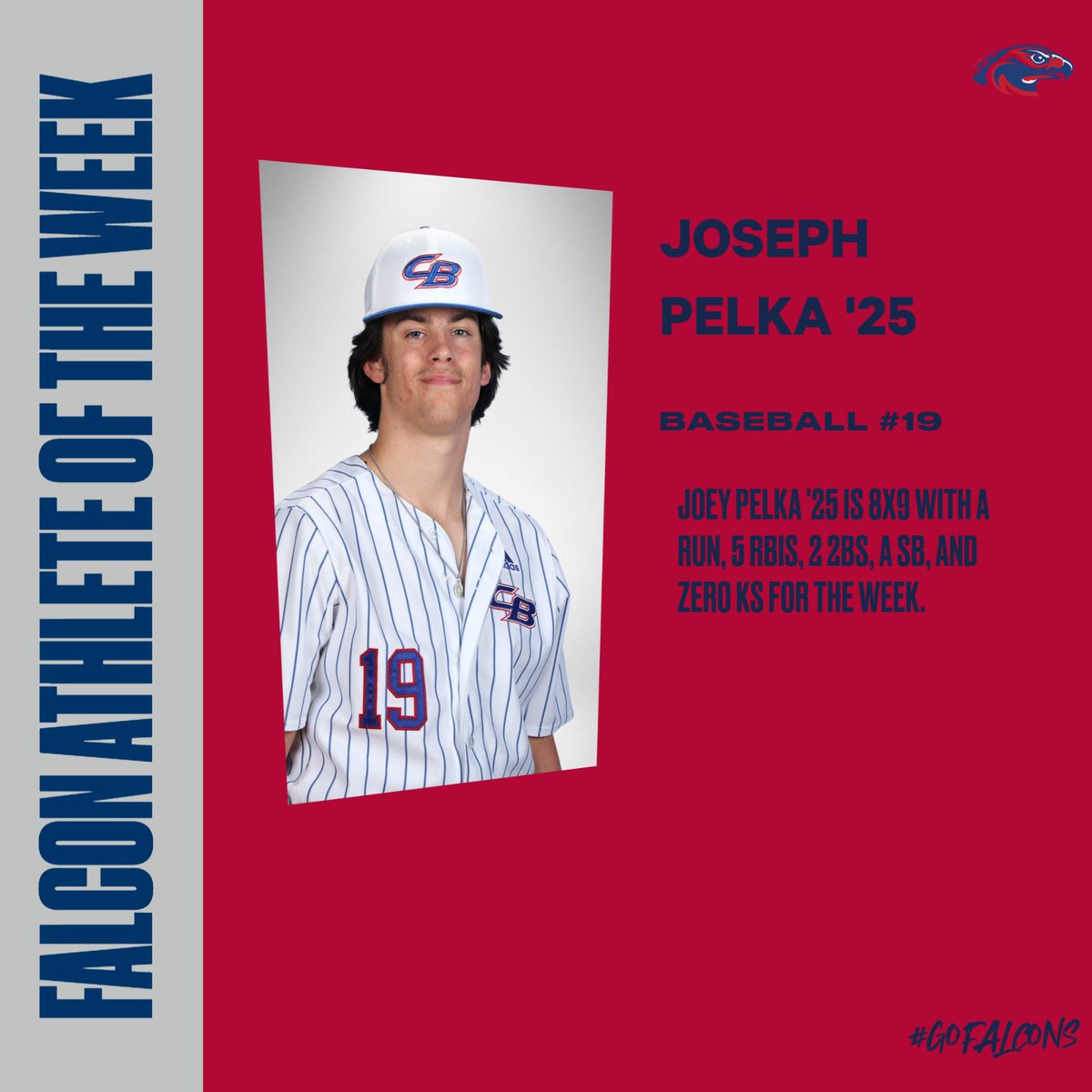 CONGRATULATIONS to Joseph Pelka '25 on being named Falcon of the Week. (Week ending 4/26/24)