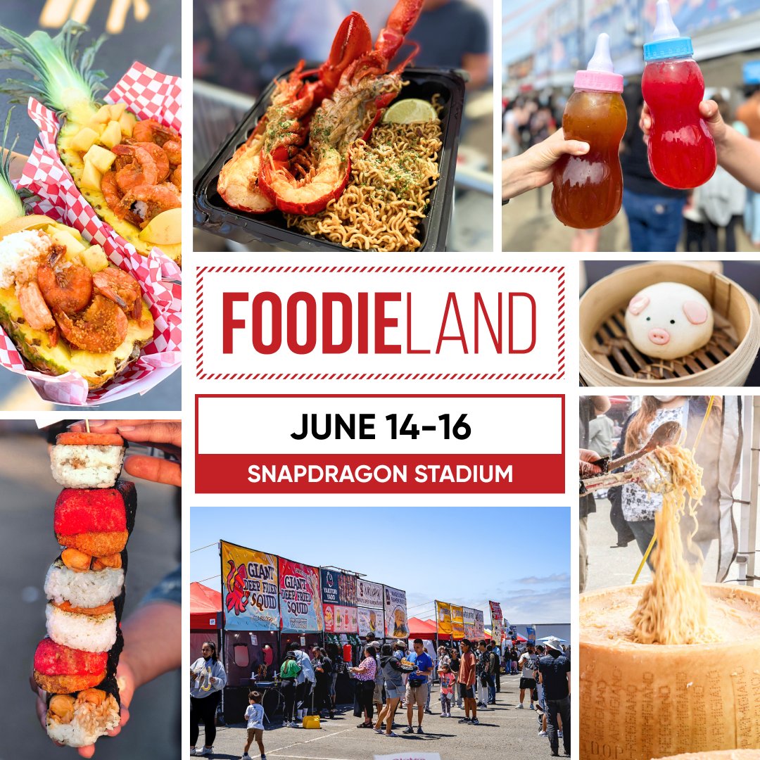 FoodieLand is returning to @Snapdragon Stadium June 14-16! Enjoy 190+ vendors, amazing food, games, and entertainment for the whole family! Tickets are ON SALE now 🎟️ → snapdragonstadium.com/events/detail/…
