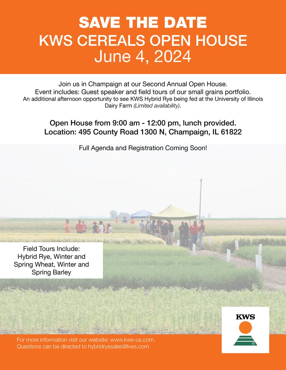 Clear your 📅 and make plans to join us in Champaign for our Second Annual Open House event! 
Details and registration coming very soon! #KWS #seedingthefuture