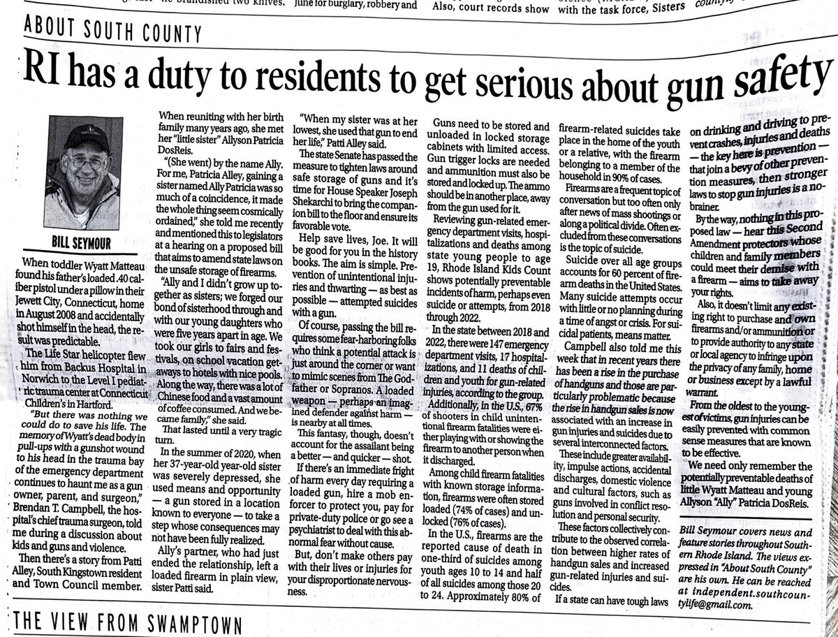 An excellent article in the Independent today about House Bill 7373, Safe Firearm Storage bill - passed by the Senate, languishing in the House. Please implore your Representative and the Speaker to bring this to the floor for a vote.