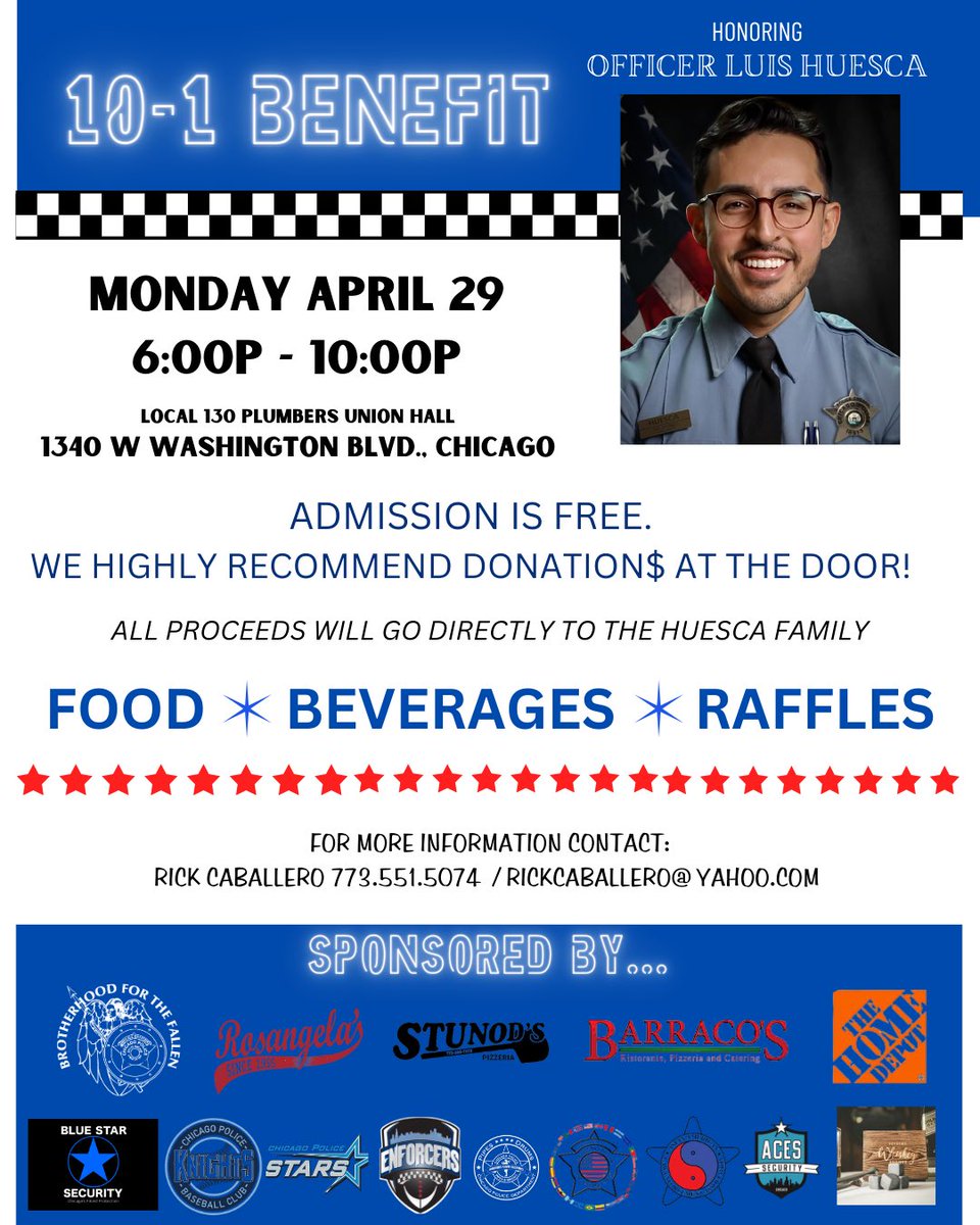 10-1 BENEFIT honoring Chicago Police Officer Luis Huesca. All proceeds will go directly to the Huesca family 🖤💙🖤 Another one gone too soon 🕊️ #EnoughIsEnough