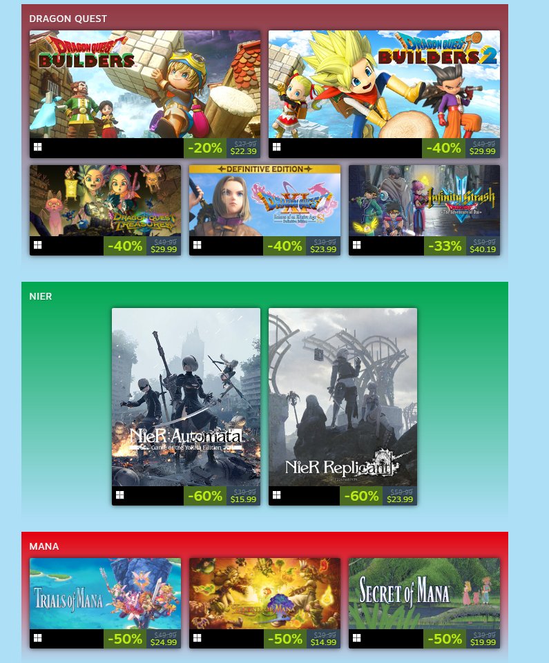 Wario64's tweet photo. Square Enix Golden Week sale on Steam https://t.co/MzFLctLWMW https://t.co/XQBQPCKq2u