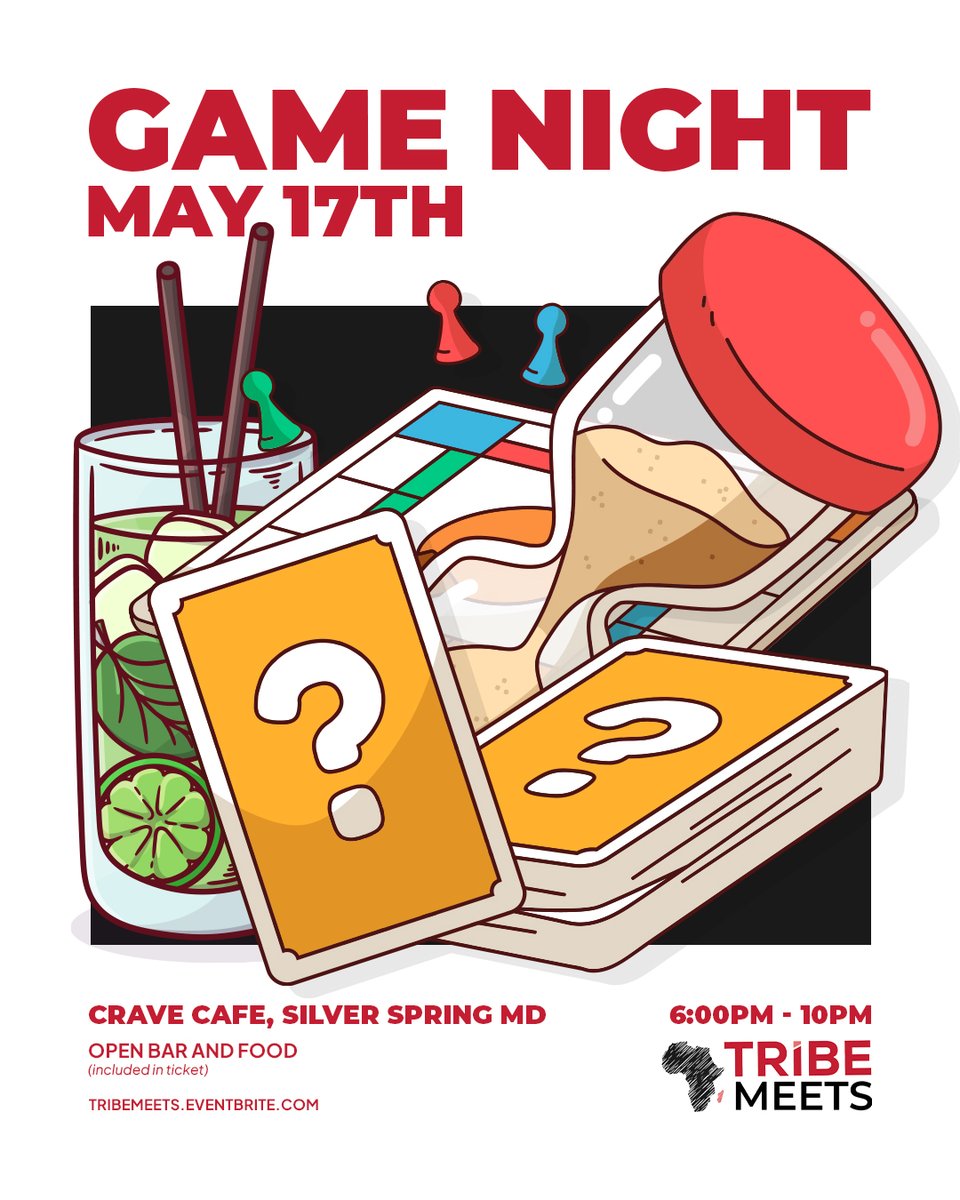 Join us for another epic game night!   We've got the games, food, and drinks covered—all you need is your competitive spirit! 

Visit the link below  to secure your tix!
TribeMeets.eventrbrite.com

#TribeMeets #GameNightFun #CommunityVibes #DMVEvents