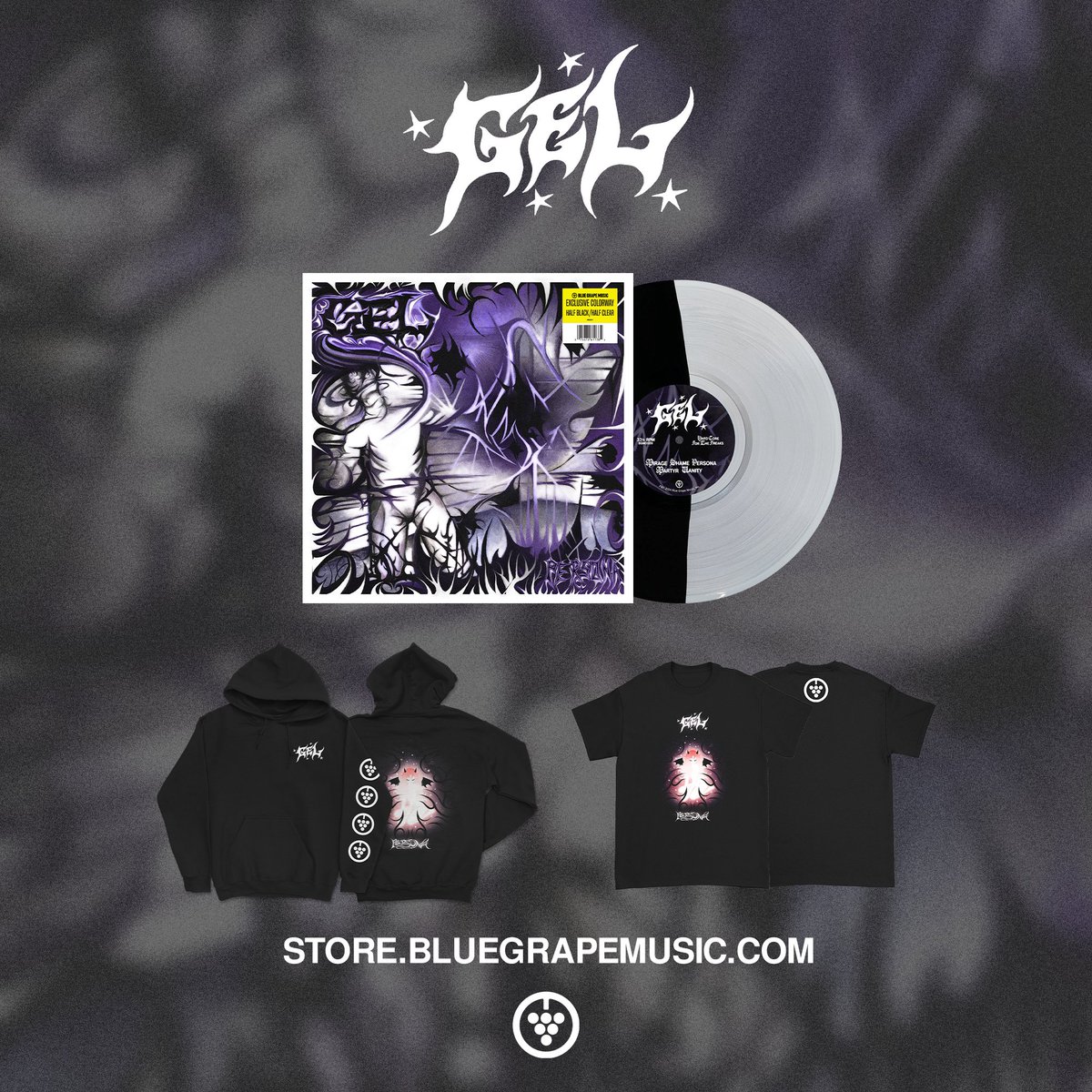 Limited exclusive @GELhc Persona EP vinyl and merch is up on our store now. These are moving fast - store.bluegrapemusic.com