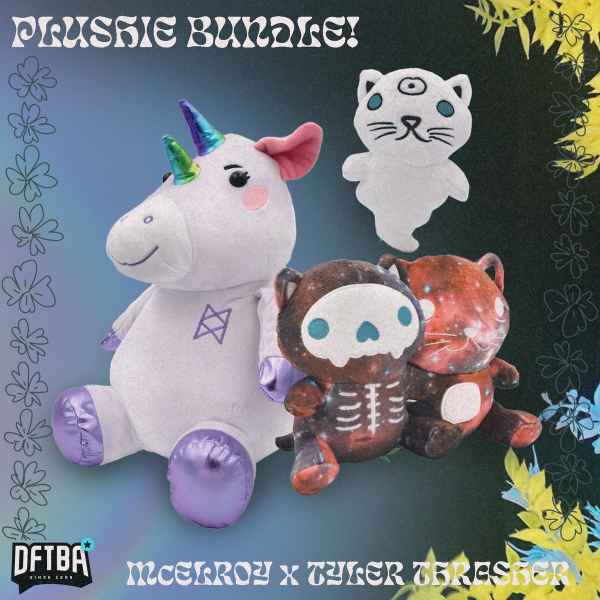 Attention stuffie squad! For just $30, snag a bundle featuring the most cuddly bicorn that exists, Garyl, from @McElroyFamily and a mystery Tyler Thrasher blind box. Inside, awaits one of three plushies: a lively cosmic Schrödinger’s cat, one at rest, or the elusive QUANTUM CAT!