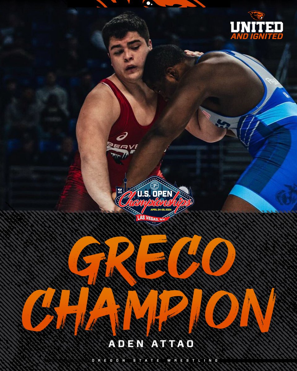 🏆 𝙐.𝙎. 𝙊𝙥𝙚𝙣 𝘾𝙝𝙖𝙢𝙥 🏆 Aden takes home the U20 Greco championship at 130 kg! #GoBeavs