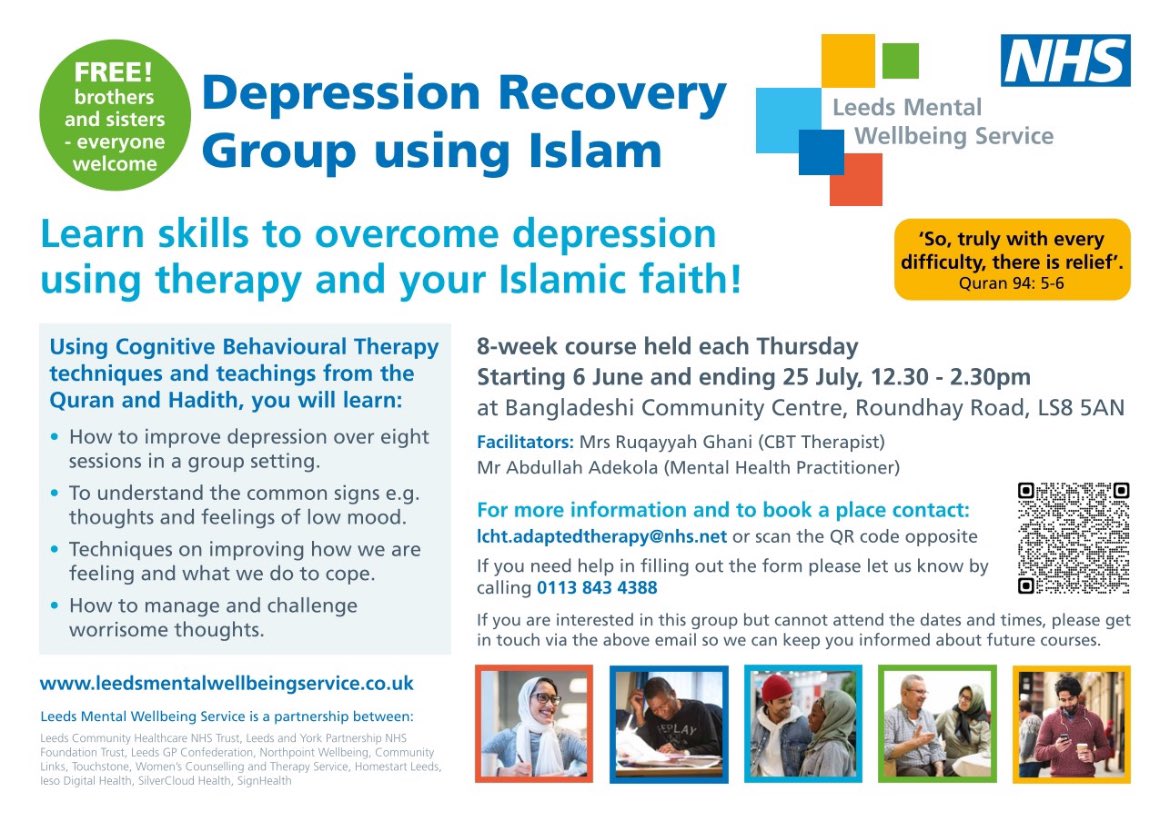 We're thrilled to announce the relaunch of our culturally tailored 'Depression Recovery Group using Islam' course at @LMWS_NHS! Check out the poster for all the details.