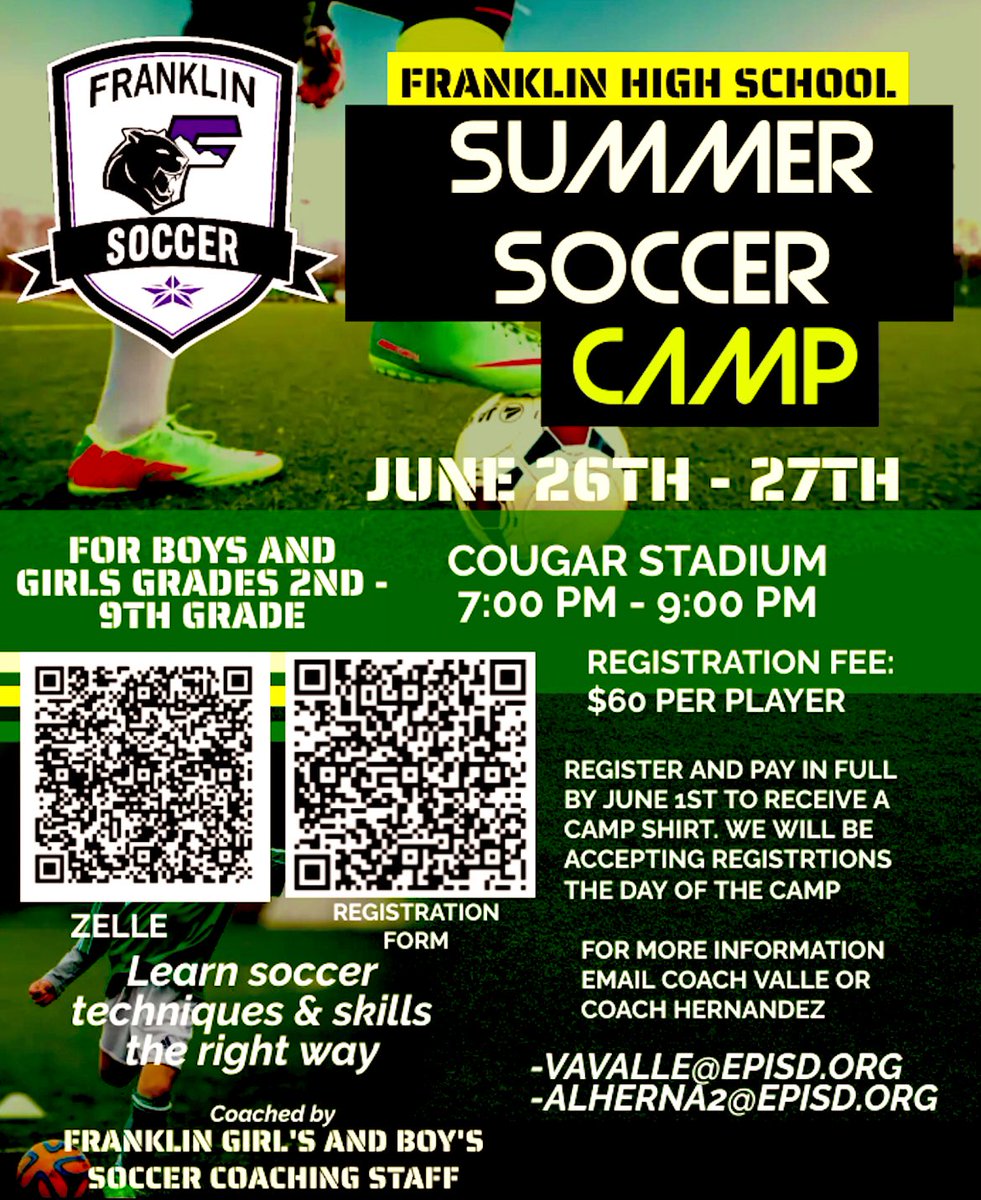 Come join us this summer as we host our 3rd annual summer camp here at Franklin…this year it will be under the lights…register and pay before June 1st to get a camp shirt!! Don’t be left out!! @TXFHSCougars @HornedoMS @bulldogsbms1 @franklin_boys