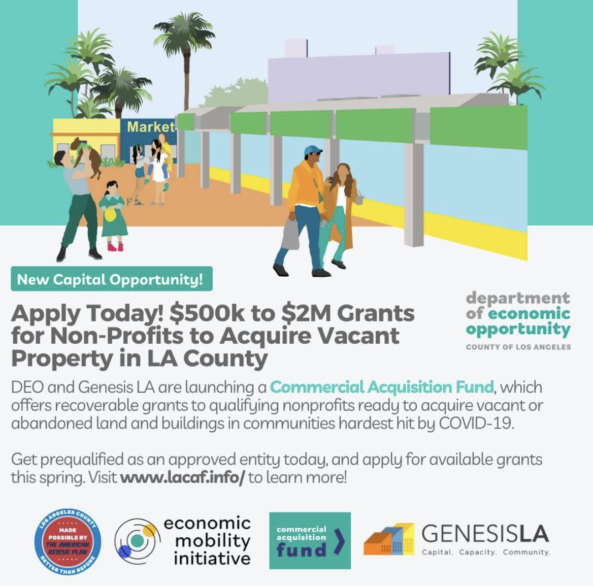 #FUNDING Are you a non-profit organization in LA County looking to acquire vacant or abandoned land or buildings? @EconOppLA will be providing recoverable grants ranging between $500k to $2M. Details: l8r.it/7CJg