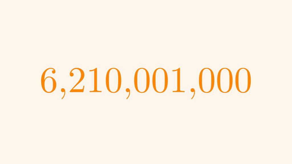 @MoMath1 6,210,001,000 is the largest — and only decimal — autobiographical number, because in the base of the number of its digits (i.e. 10) it describes itself: It has 6 zeroes, 2 ones, 1 two, 0 threes, 0 fours, 0 fives, 1 six, 0 sevens, 0 eights, and 0 nines.