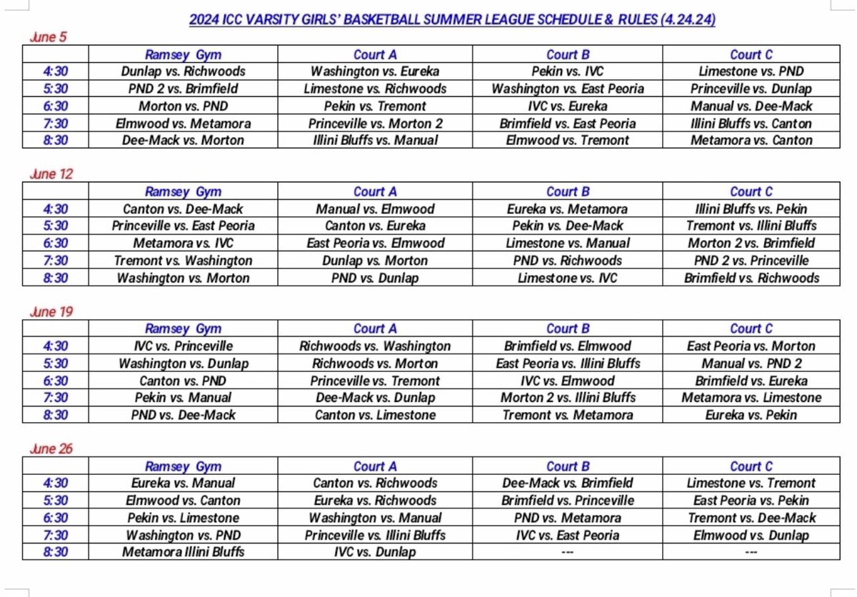 🏀 The @ICC_CougarsWBB Varsity GBB Summer League schedule is here… Excited to be hosting nearly 80 games in June with great teams & players!