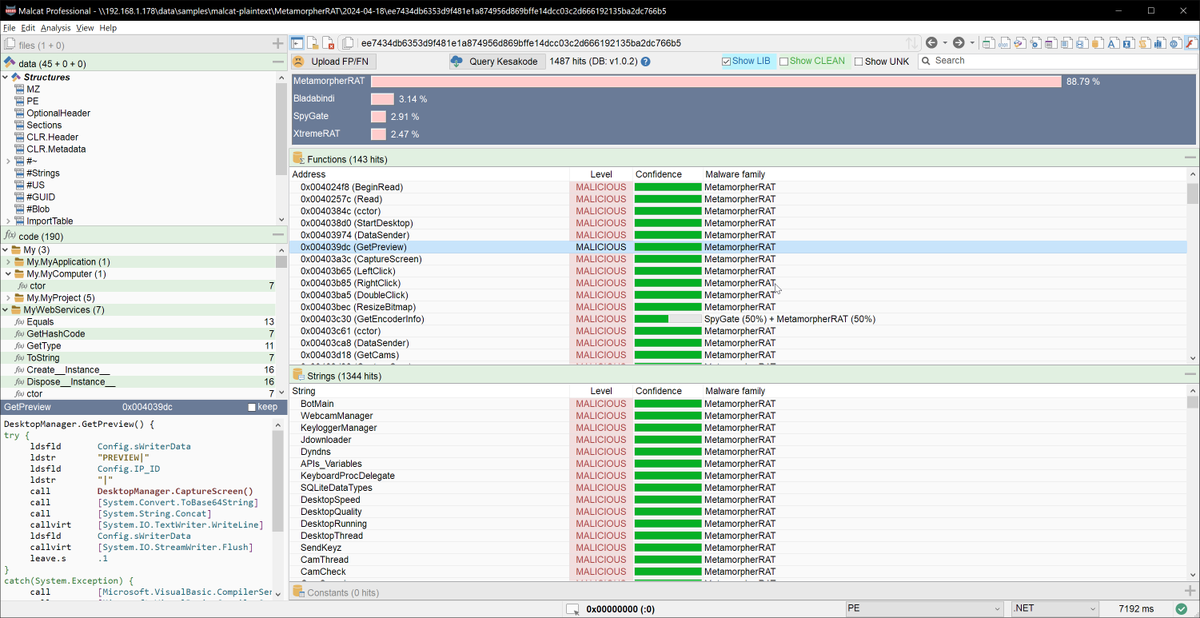 malcat4ever's tweet photo. Wondering which #malware you are currently facing?

#Malcat's next update will embed #Kesakode, a cloud-based hash lookup service able to identfy functions, strings and constants from known malware and libaries!

No sample is uploaded, only hashes.

Stay tuned! https://t.co/rqNU2KuBel