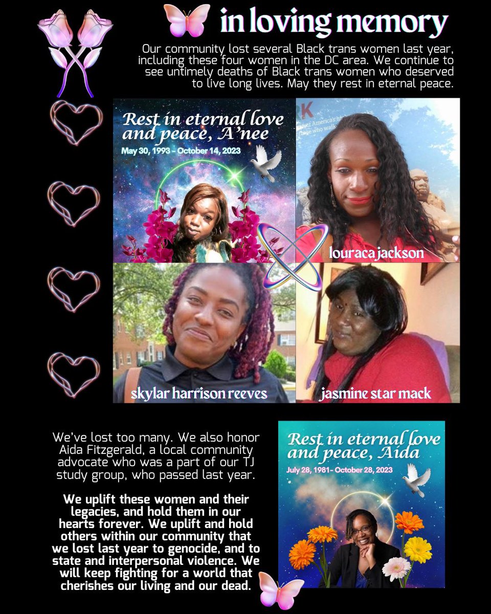 we also want to hold space for the untimely deaths our community faced last year. Pictured from top left to bottom right: A’nee, Louraca Jackson, Skylar Harrison Reeves, Jasmine Star Mack, & Aida Fitzgerald 🙏🏾 We uplift these women and their legacies, and hold them in our hearts