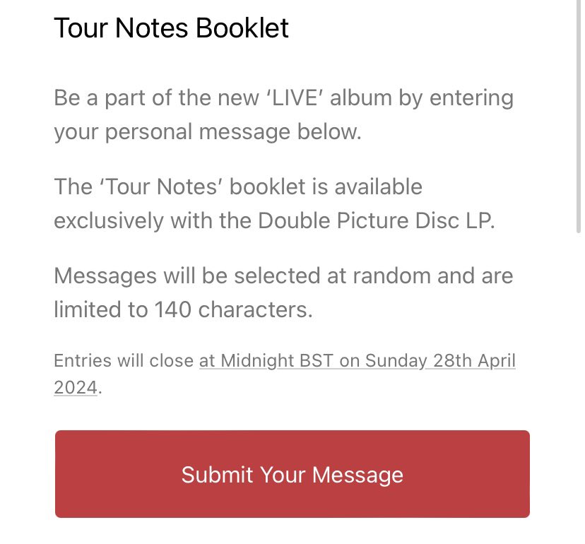 You can leave a note for Louis when you order merch for the live album! Order here: l-tomlinson.myshopify.com