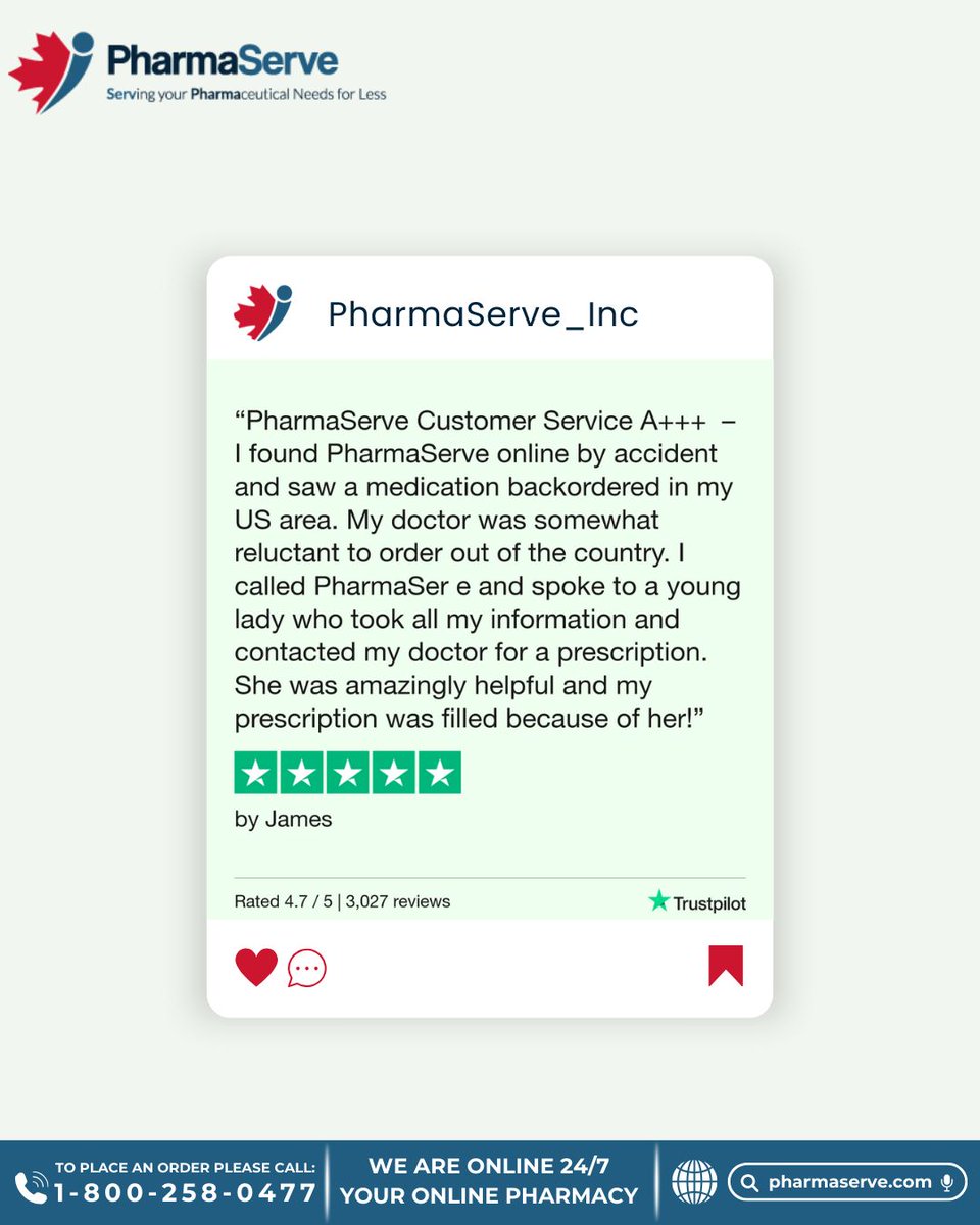 Discover PharmaServe! Your 24/7 pharmacy for all needs, with up to 3% cashback through MPB Rewards! Follow for savings! 💊💰 

#pharmaserve #OnlinePharmacy #trustpilot #canada #customer #customersatisfied #customersatisfaction #customerservice #customerreview #customersfirst