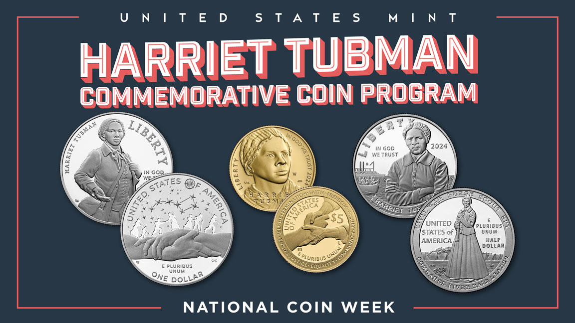 America's rich history is depicted on our nation's coins. 🪙 Experience history in the palm of your hand with the new 2024 Harriet Tubman Commemorative Coin Program! bit.ly/3T1vCqW #NationalCoinWeek #ConnectingAmericaThroughCoins @ANACoins