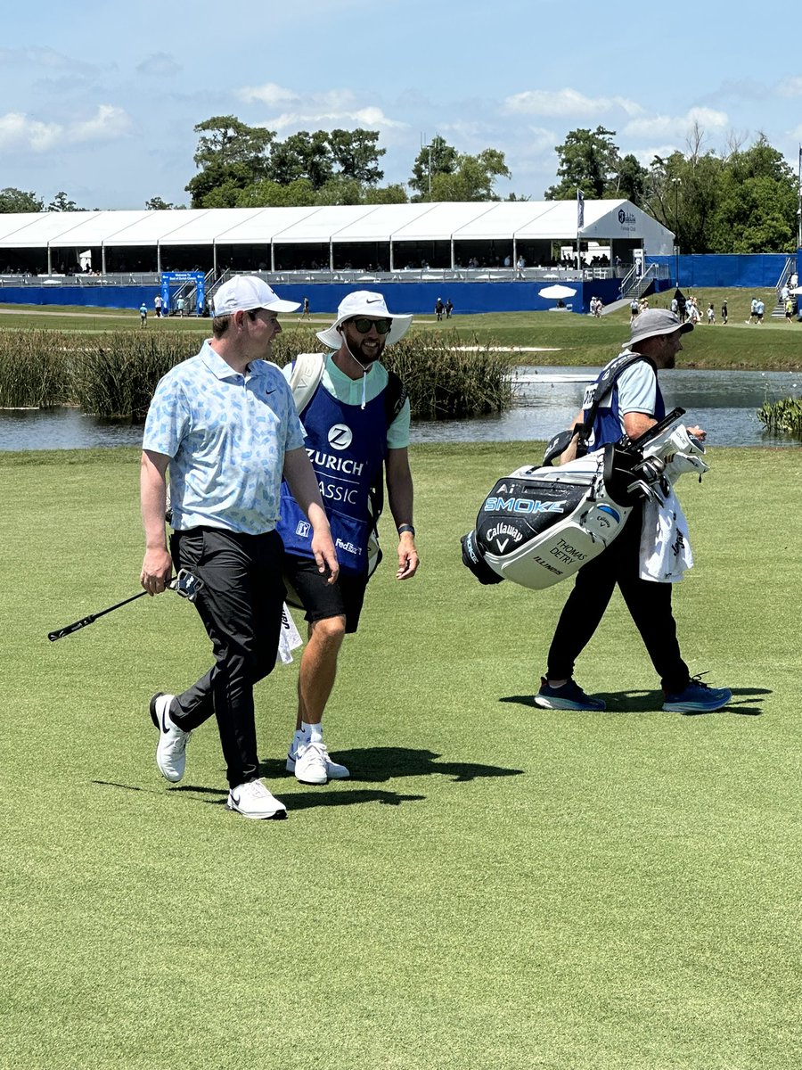 Former McNeese golfer Robert MacIntyre has about a 20 footer for birdie on his final hole of the first round. Should he make it MacIntyre and Thomas Detry would be the leaders in the clubhouse at -11.